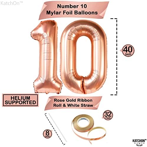 מספר בלון ענק, זהב רוז 100 - 40 אינץ '| רוז זהב 100 בלונים לנשים | קישוטי יום הולדת 100 של זהב רוז | מספר בלון